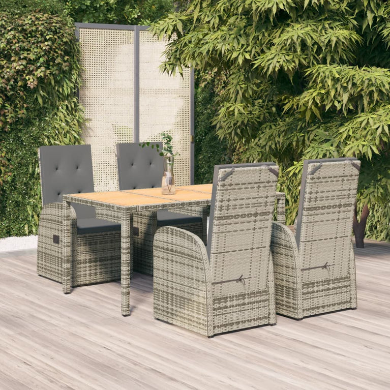 5-delige Tuinset met kussens poly rattan grijs