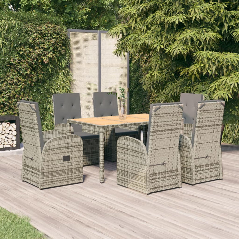 7-delige Tuinset met kussens poly rattan grijs