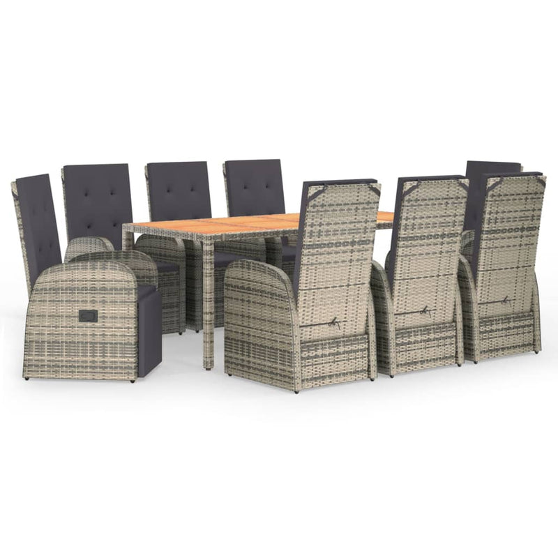 9-delige Tuinset met kussens poly rattan grijs