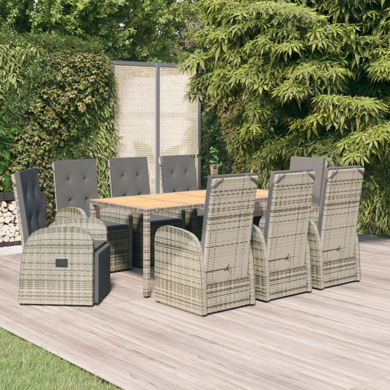 9-delige Tuinset met kussens poly rattan grijs