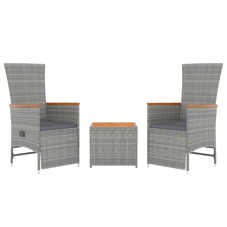 3-delige Loungeset poly rattan en massief acaciahout grijs