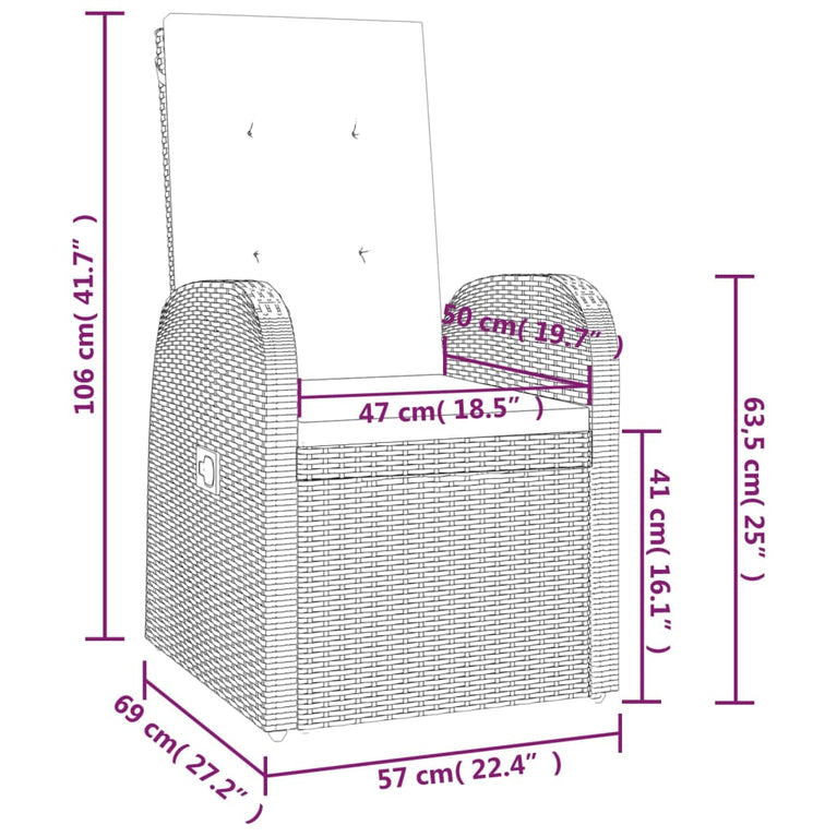 3-delige Loungeset poly rattan en massief acaciahout grijs