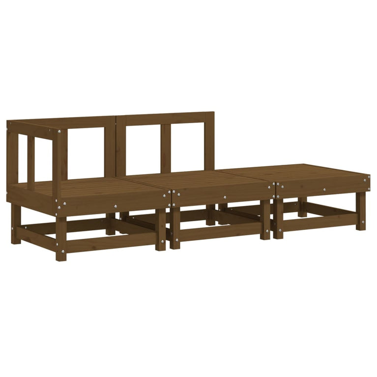 3-delige Loungeset massief grenenhout honingbruin