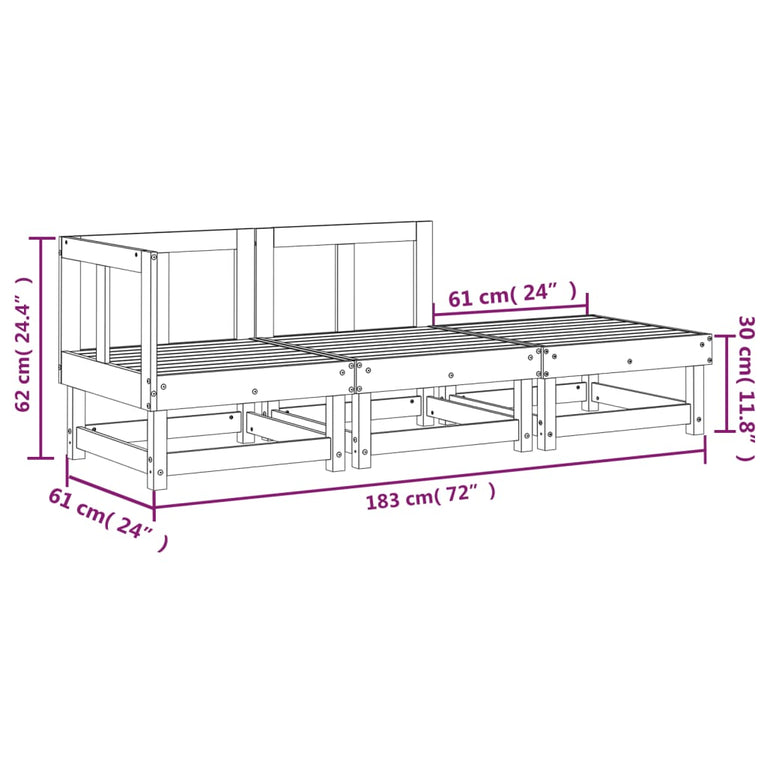3-delige Loungeset massief grenenhout honingbruin