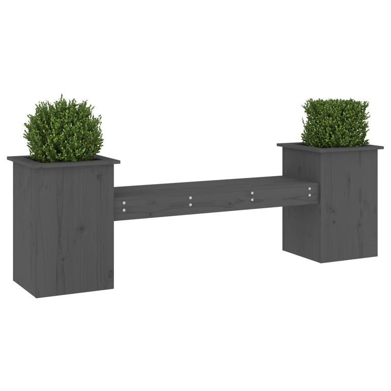 Bankje met plantenbakken 184,5x39,5x56,5 cm grenenhout grijs