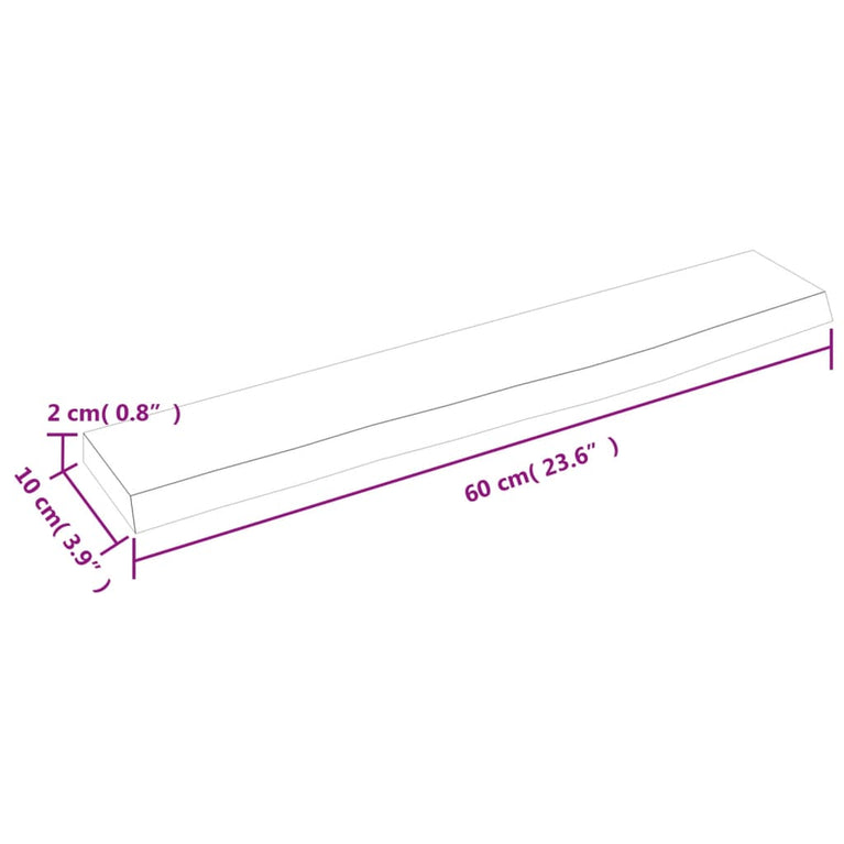 Wandschap 60x10x2 cm onbehandeld massief eikenhout