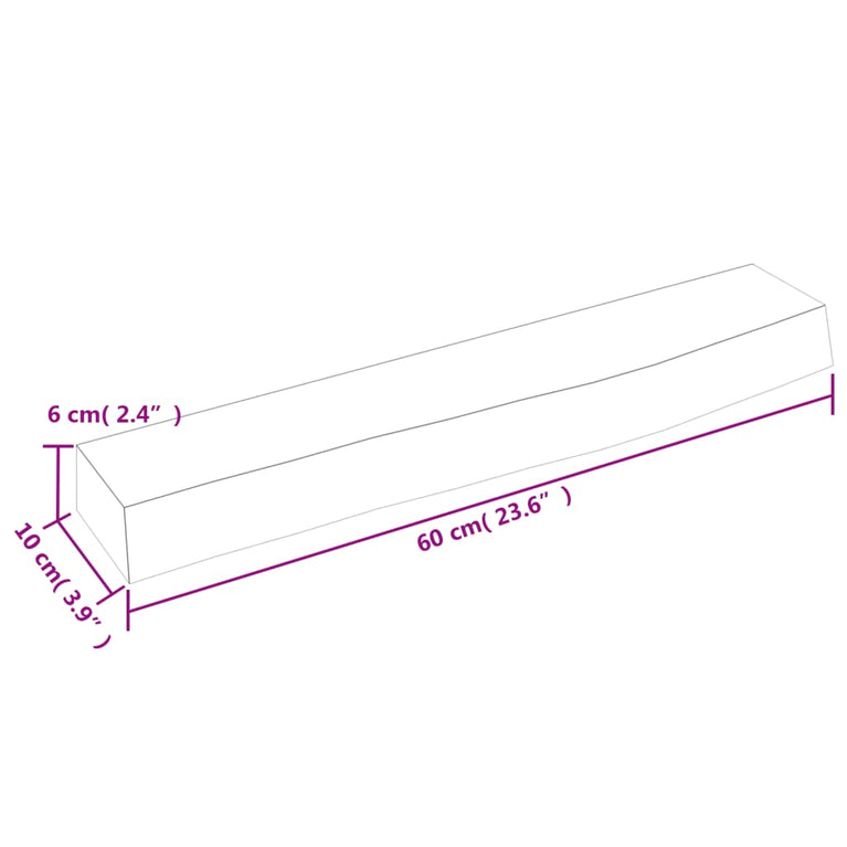 Wandschap 60x10x6 cm onbehandeld massief eikenhout