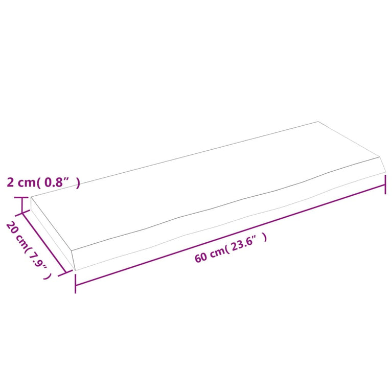 Wandschap 60x20x2 cm onbehandeld massief eikenhout