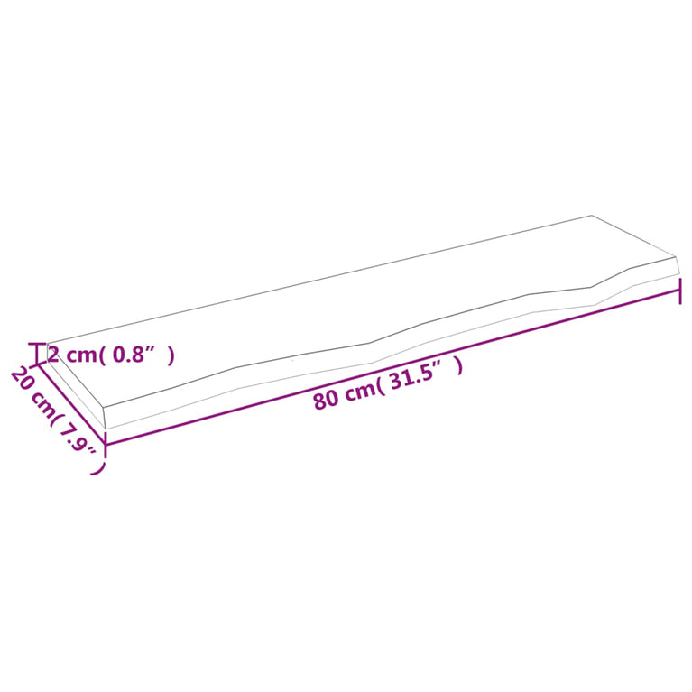 Wandschap 80x20x2 cm onbehandeld massief eikenhout