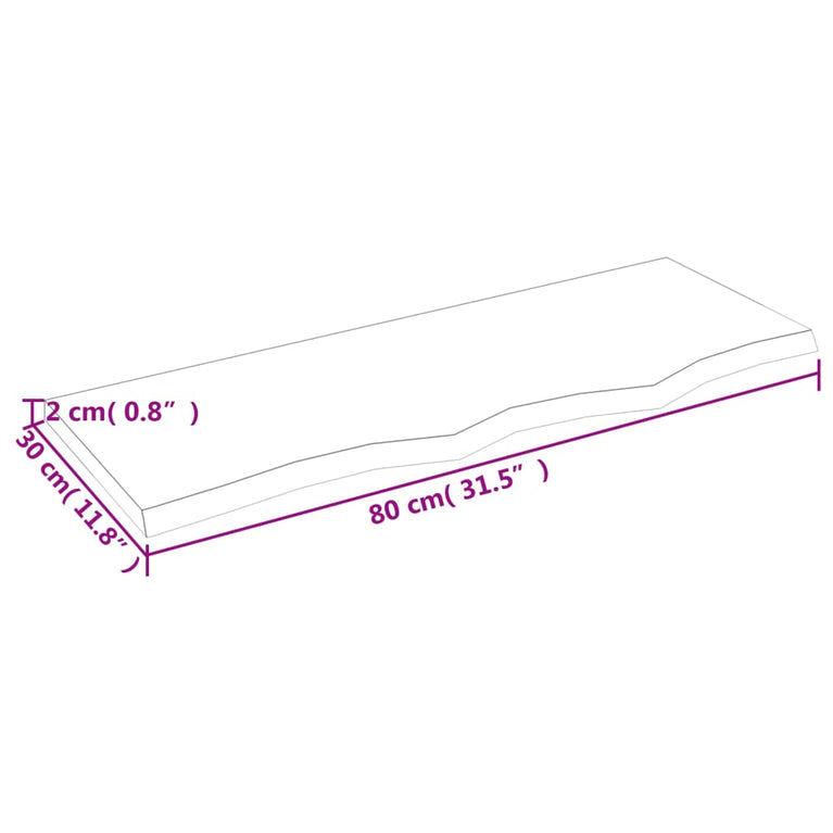 Wandschap 80x30x2 cm onbehandeld massief eikenhout