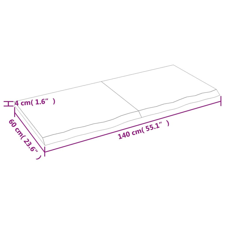 Wandschap 140x60x4 cm onbehandeld massief eikenhout