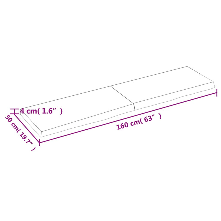 Wandschap 160x50x4 cm onbehandeld massief eikenhout