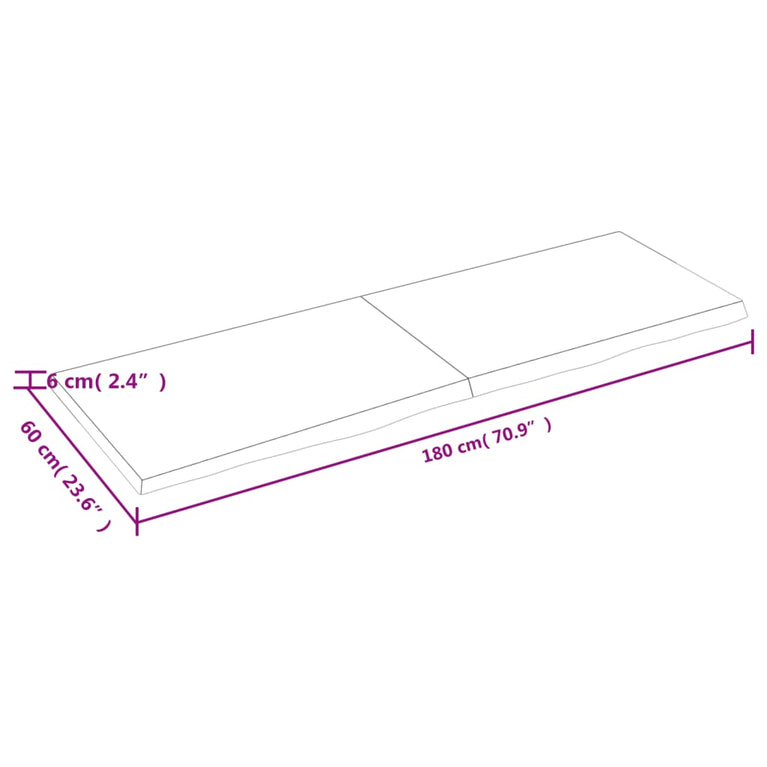 Wandschap 180x60x6 cm onbehandeld massief eikenhout