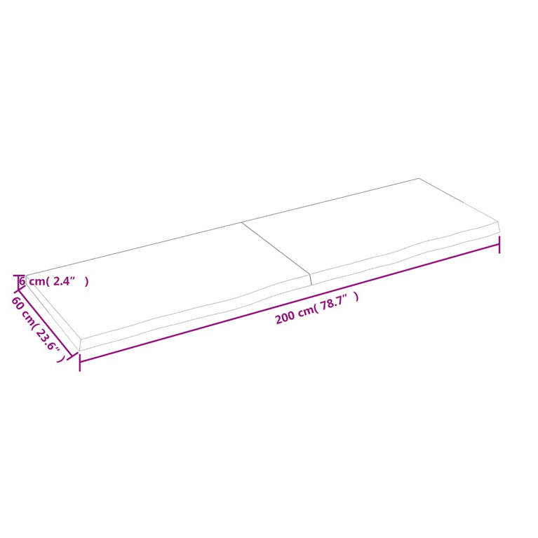 Wandschap 200x60x6 cm onbehandeld massief eikenhout