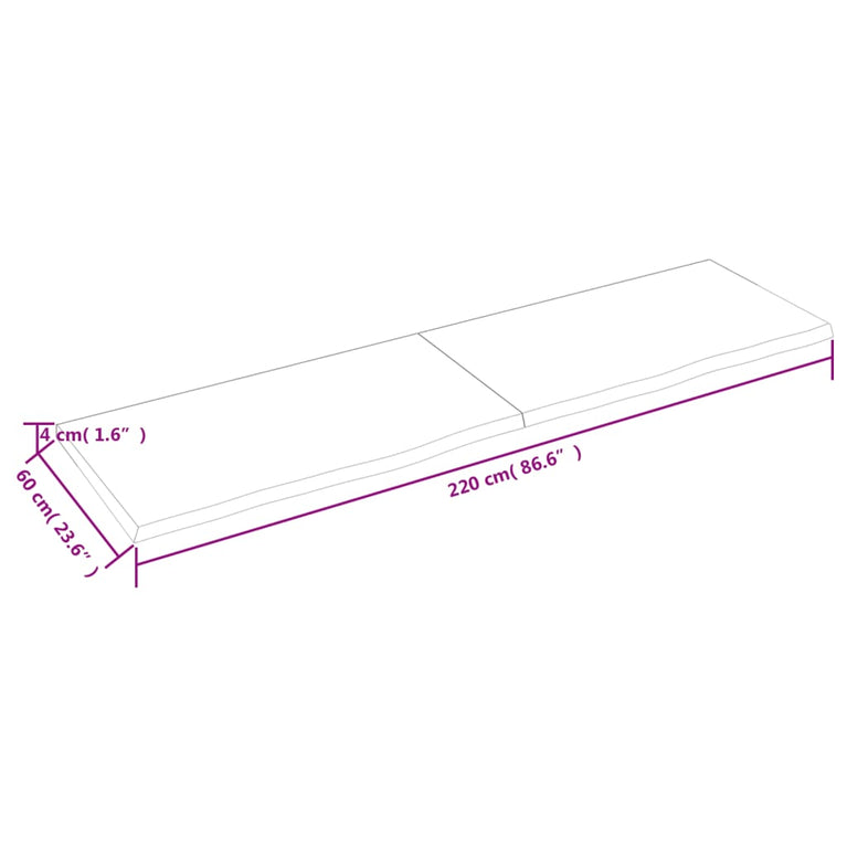 Wandschap 220x60x4 cm onbehandeld massief eikenhout