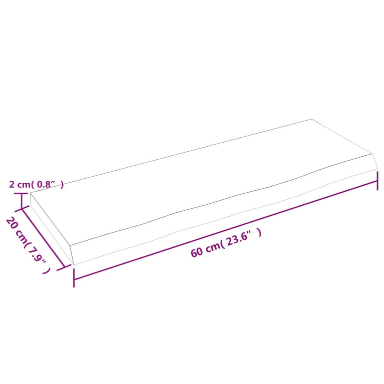 Wandschap 60x20x2 cm behandeld massief eikenhout lichtbruin