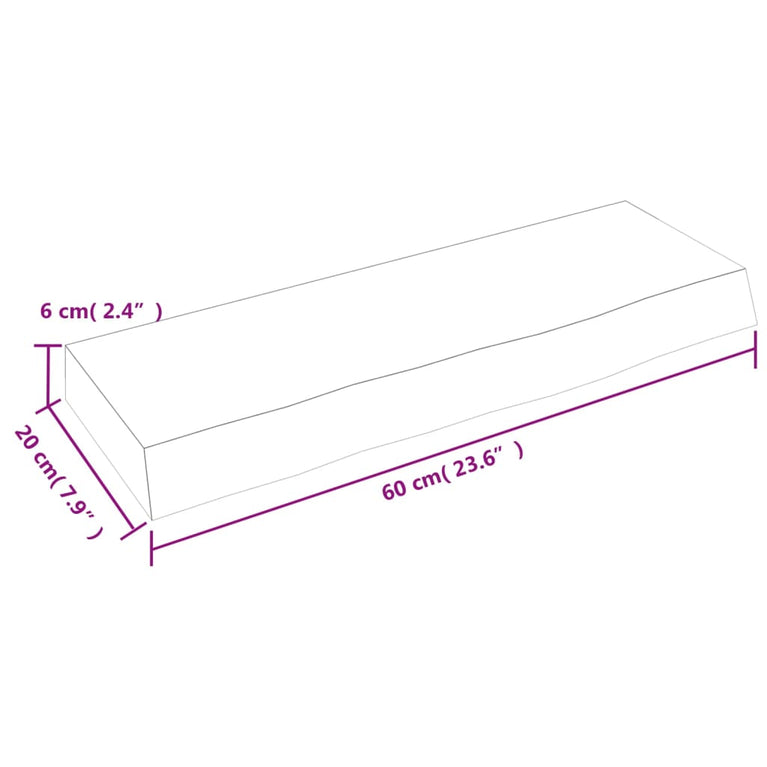 Wandschap 60x20x6 cm behandeld massief eikenhout lichtbruin