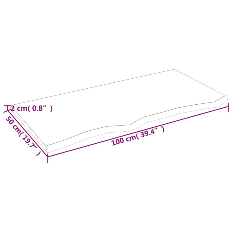 Wandschap 100x50x2 cm behandeld massief eikenhout lichtbruin