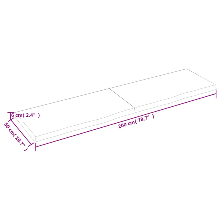 Wandschap 200x50x6 cm behandeld massief eikenhout lichtbruin