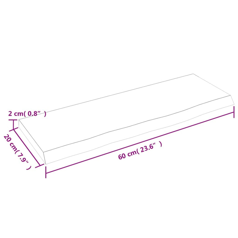 Wandschap 60x20x2 cm behandeld massief eikenhout donkerbruin