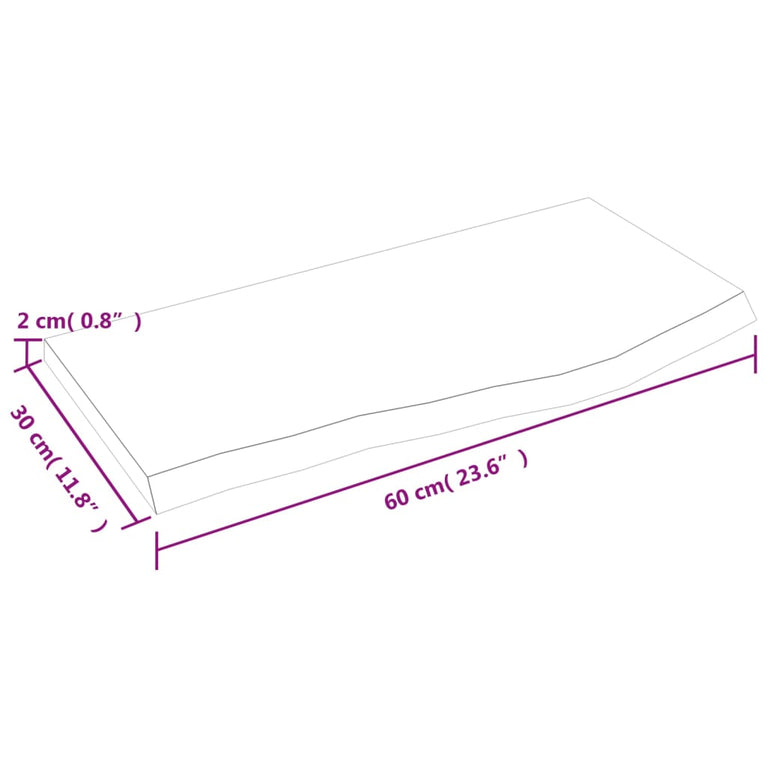 Wandschap 60x30x2 cm behandeld massief eikenhout donkerbruin