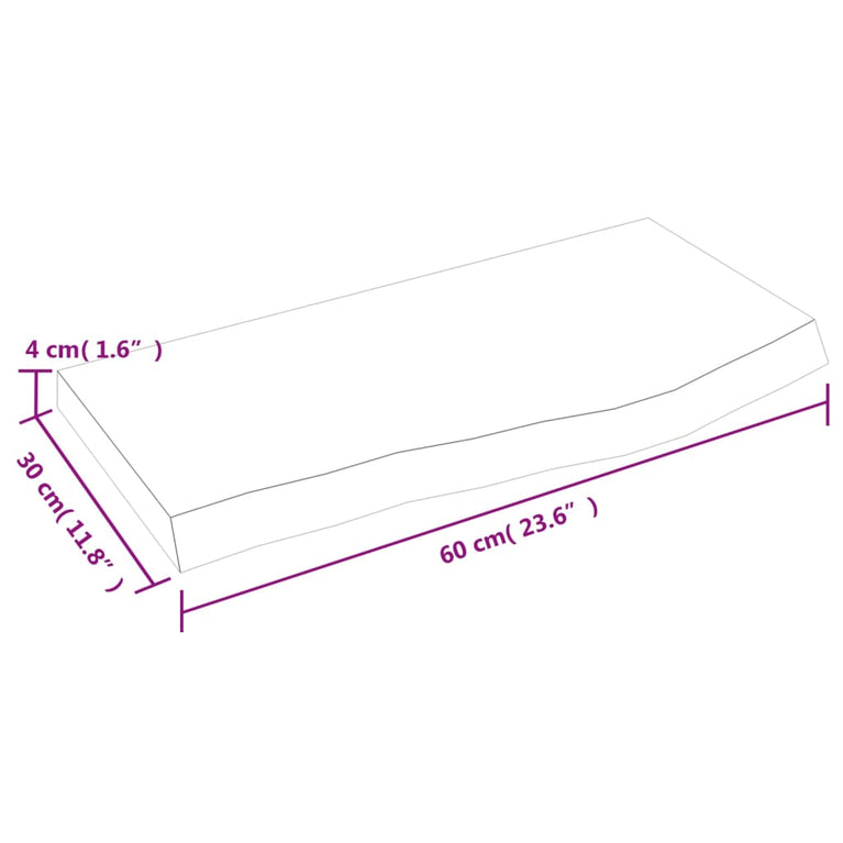 Wandschap 60x30x4 cm behandeld massief eikenhout donkergrijs