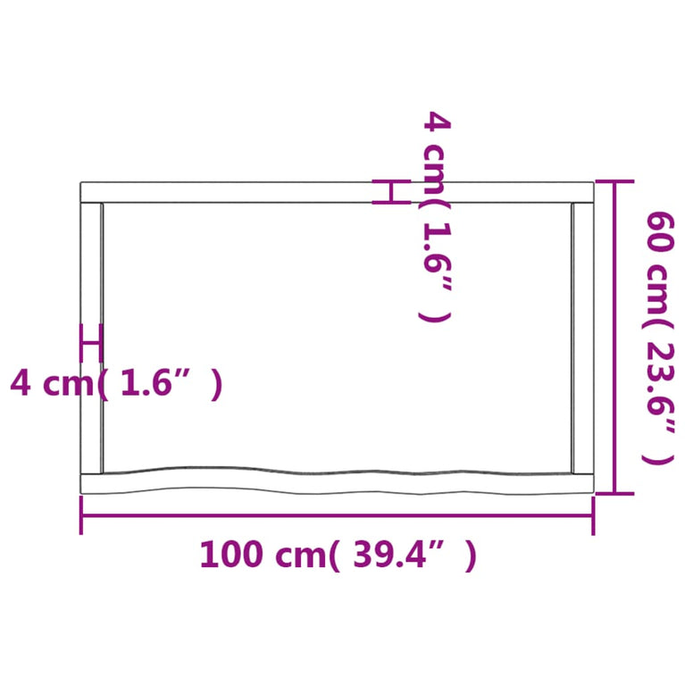 Wandschap 100x60x6 cm behandeld massief eikenhout donkergrijs