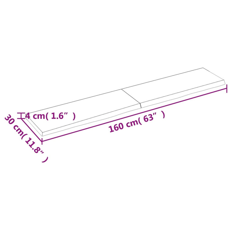 Wandschap 160x30x4 cm behandeld massief eikenhout donkergrijs