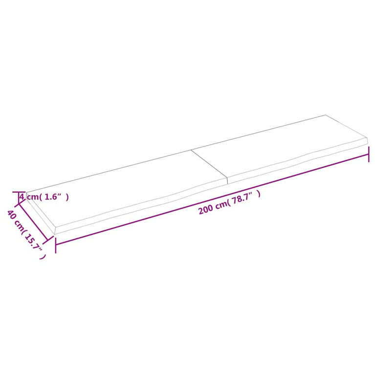 Wandschap 200x40x4 cm behandeld massief eikenhout donkergrijs