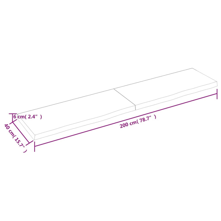 Wandschap 200x40x6 cm behandeld massief eikenhout donkergrijs