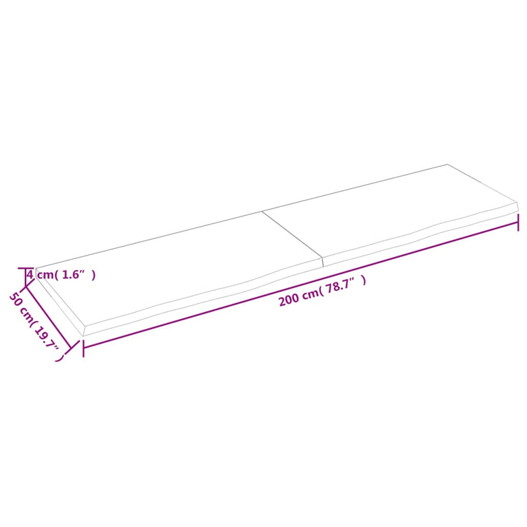 Wandschap 200x50x4 cm behandeld massief eikenhout donkergrijs