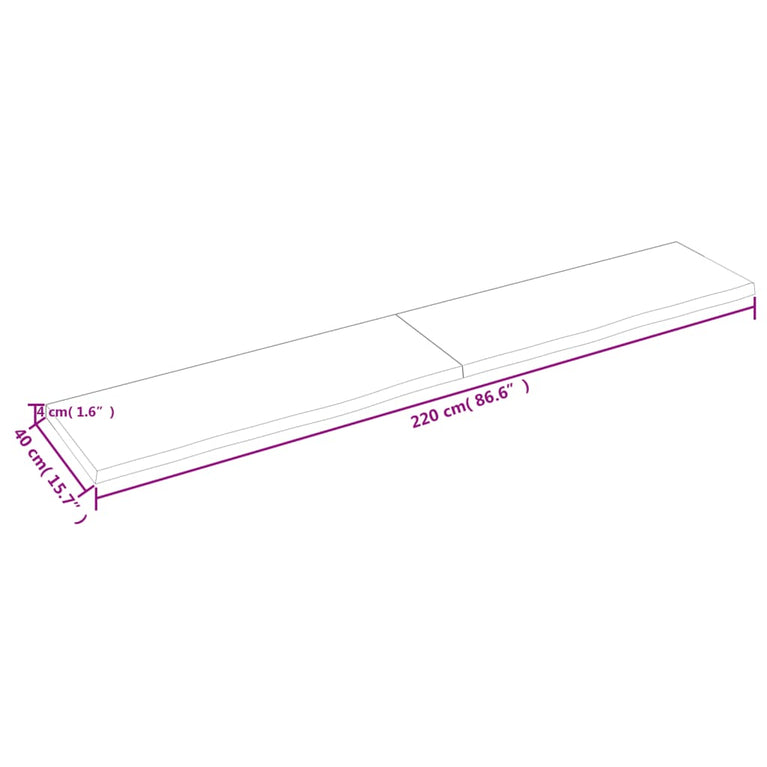 Wandschap 220x40x4 cm behandeld massief eikenhout donkergrijs