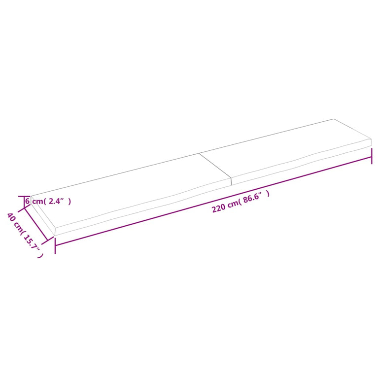 Wandschap 220x40x6 cm behandeld massief eikenhout donkergrijs