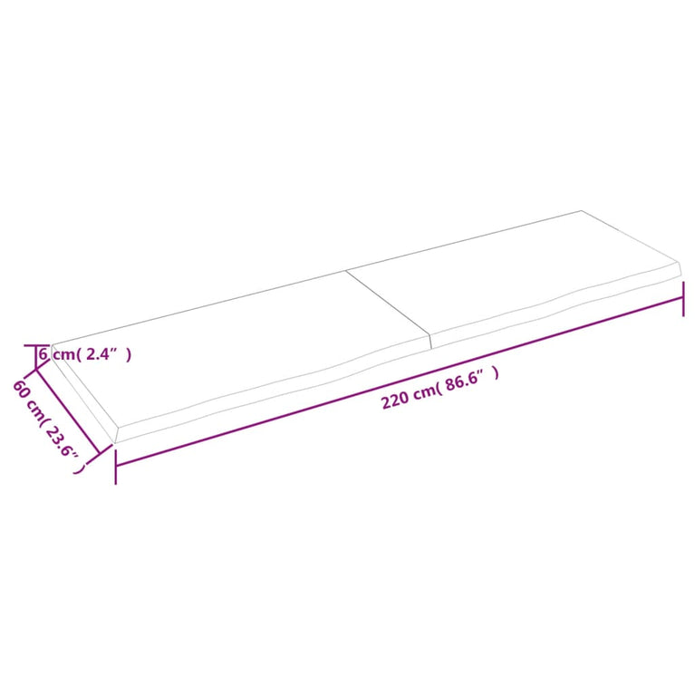 Wandschap 220x60x6 cm behandeld massief eikenhout donkergrijs