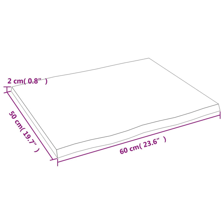 Tafelblad natuurlijke rand 60x50x2 cm massief eikenhout