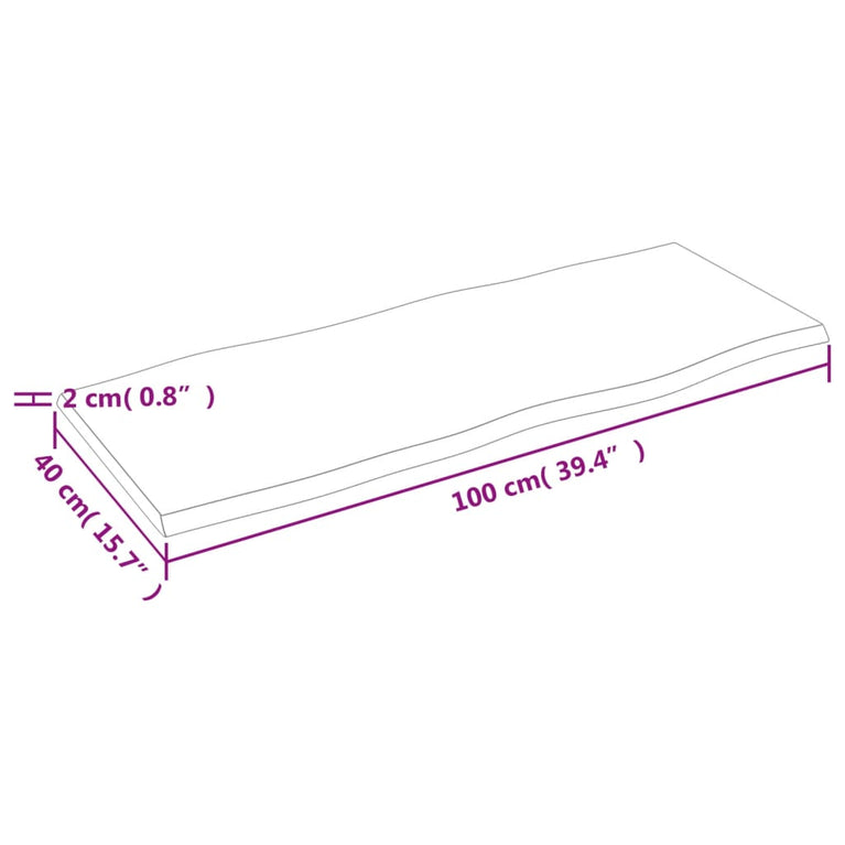 Tafelblad natuurlijke rand 100x40x2 cm massief eikenhout