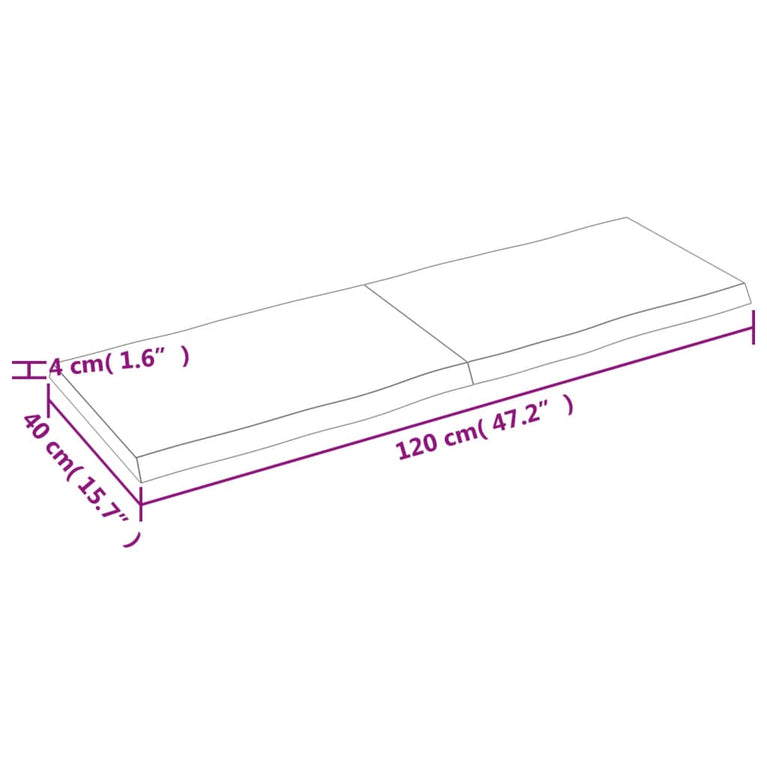 Tafelblad natuurlijke rand 120x40x4 cm massief eikenhout