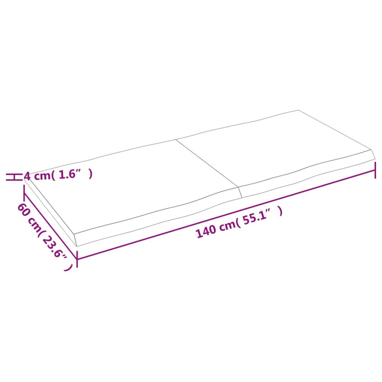 Tafelblad natuurlijke rand 140x60x4 cm massief eikenhout