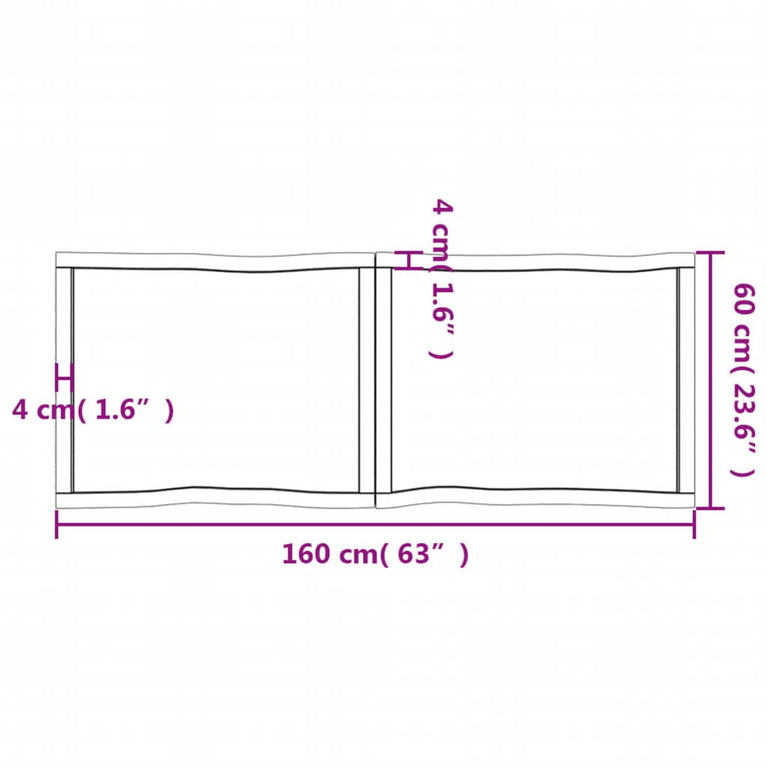 Tafelblad natuurlijke rand 160x60x4 cm massief eikenhout