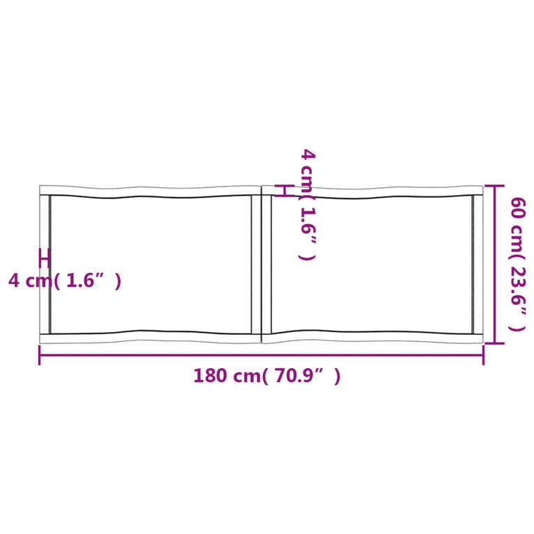 Tafelblad natuurlijke rand 180x60x4 cm massief eikenhout