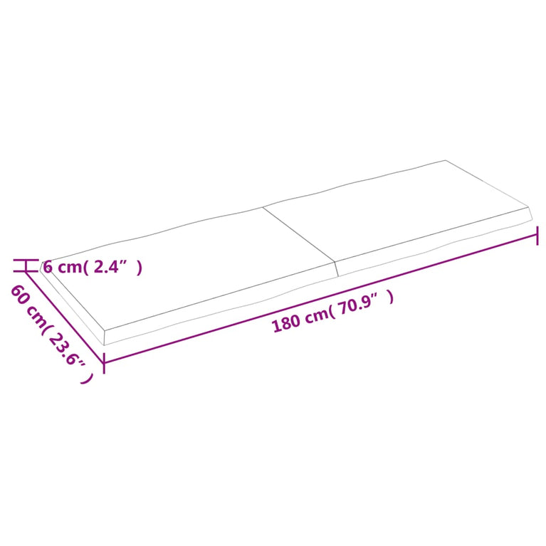 Tafelblad natuurlijke rand 180x60x6 cm massief eikenhout