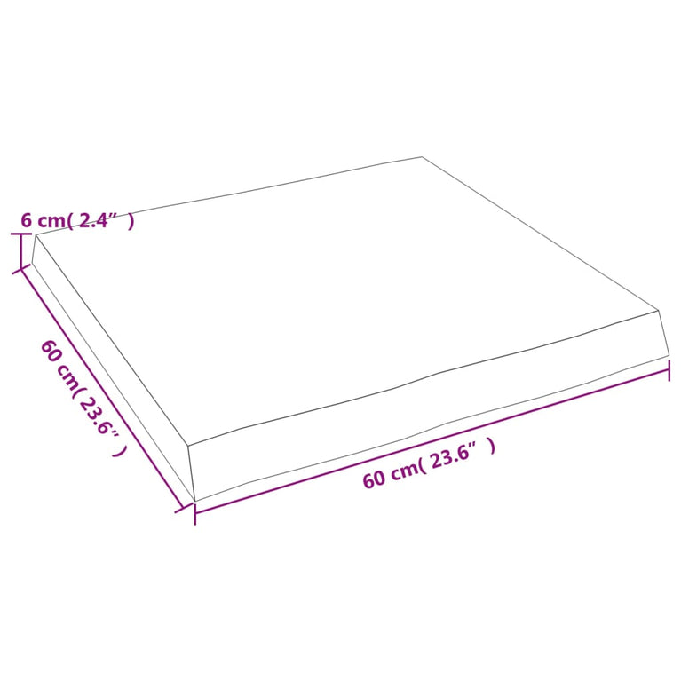 Tafelblad natuurlijke rand 60x60x6 cm eikenhout lichtbruin