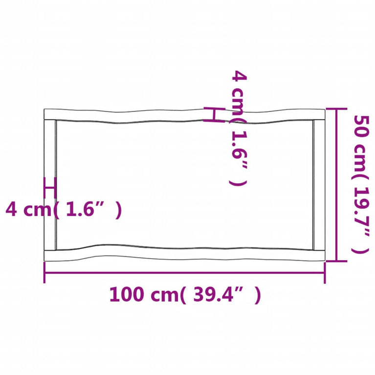Tafelblad natuurlijke rand 100x50x4 cm eikenhout lichtbruin