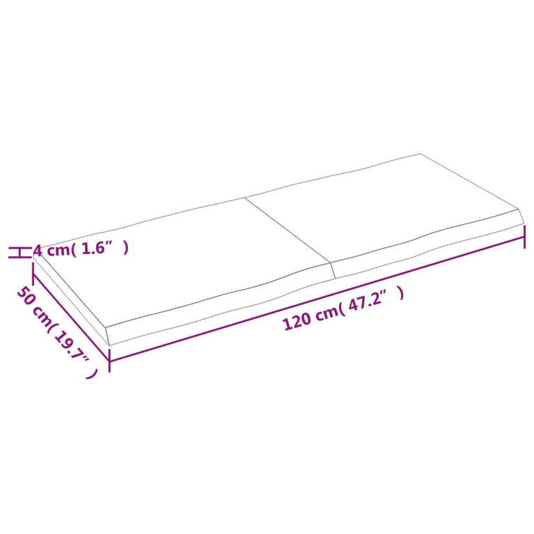 Tafelblad natuurlijke rand 120x50x4 cm eikenhout lichtbruin