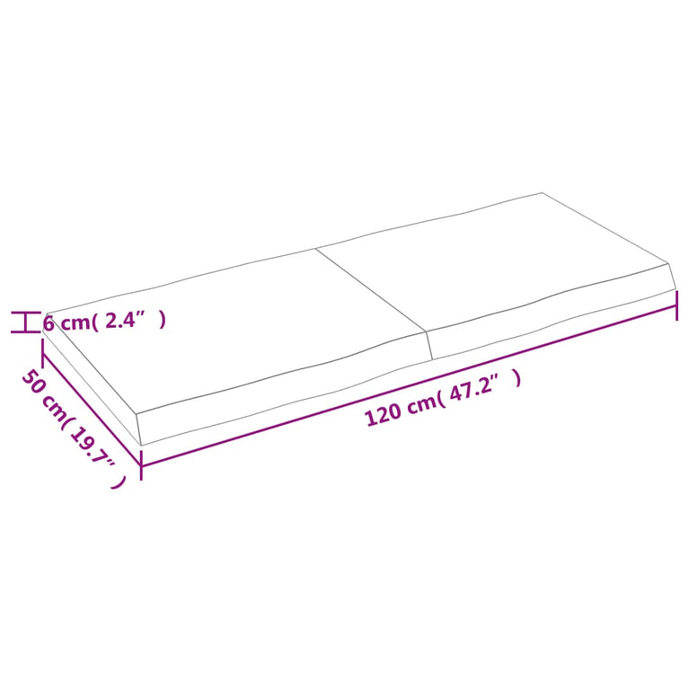 Tafelblad natuurlijke rand 120x50x6 cm eikenhout lichtbruin