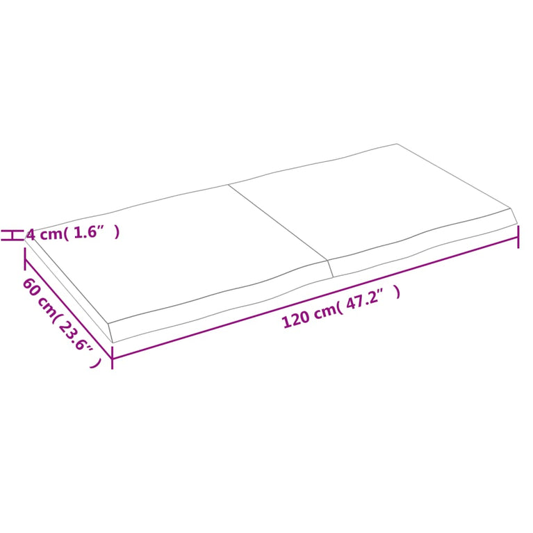 Tafelblad natuurlijke rand 120x60x4 cm eikenhout lichtbruin