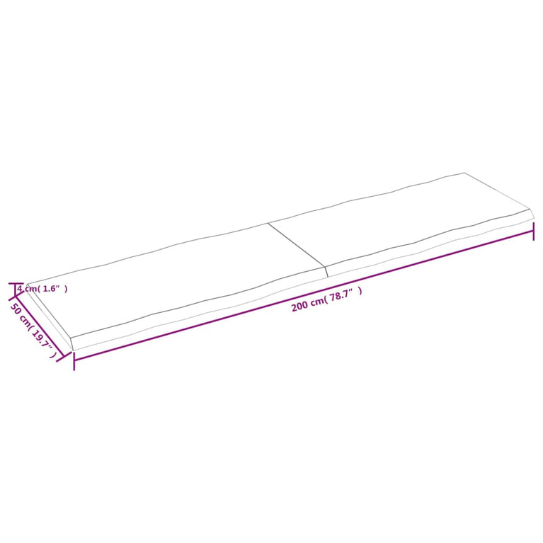 Tafelblad natuurlijke rand 200x50x4 cm eikenhout lichtbruin