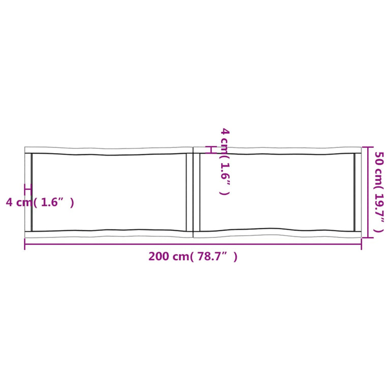 Tafelblad natuurlijke rand 200x50x4 cm eikenhout lichtbruin