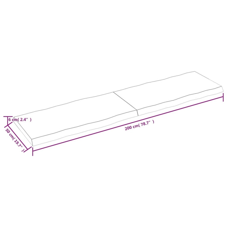 Tafelblad natuurlijke rand 200x50x6 cm eikenhout lichtbruin