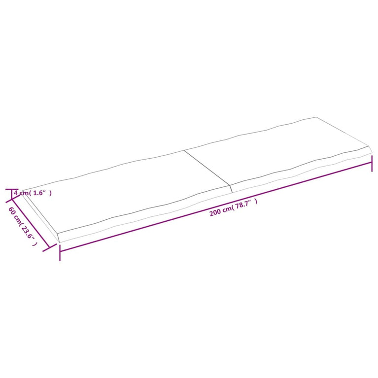 Tafelblad natuurlijke rand 200x60x4 cm eikenhout lichtbruin